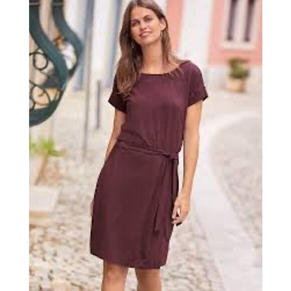 Garnet Hill Dresses & Skirts - GARNET HILL Organic Cotton Short-Sleeve Tie-Waist Dress in Burgundy Womens Large